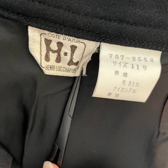 Vintage Henri Luc Chapuis H-L Wool Skirt Pleated Black Lined Wide Pockets Snaps - Picture 5 of 13